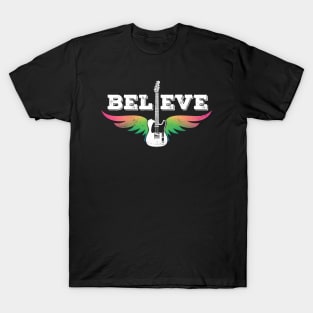 Believe Colorful Guitar Wings T-Style Electric Guitar T-Shirt